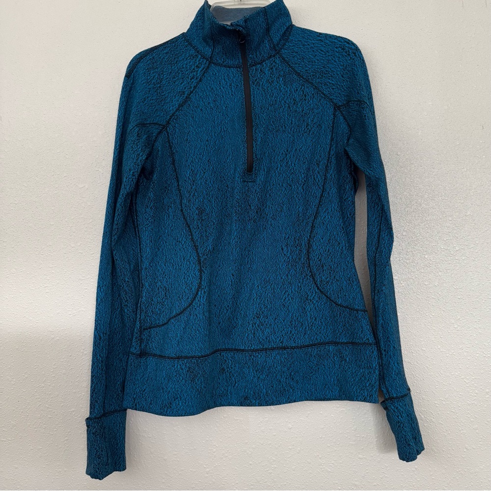 Lululemon Rush Hour 1/2 Zip Running Luon Spray Jacquard Shocking Blue Black Sz 6